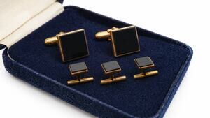 Vintage 14K Gold Filled Black Cufflinks & Studs Bonwit Teller Box